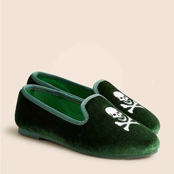J Crew Kids' embroidered-skull velvet slip-on shoes CB772 - Picture 1 of 4